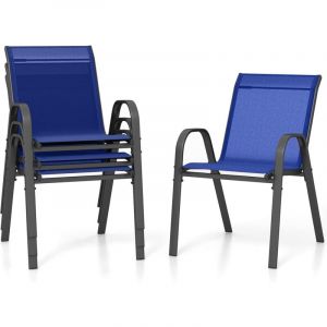 Lot de 4 Chaises de Jardin Exterieures avec Cadre en Métal, Chaise de Salle à Manger Empilable en Tissu Respirant, Fauteuil d'Extérieur pour Cour,