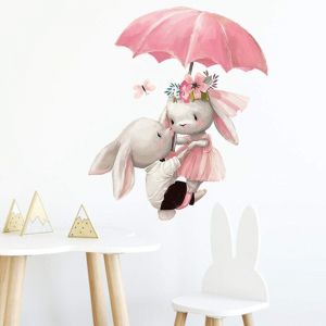 Parapluie Mignon Lapin Décor Dessin Animé Stickers Muraux Peintures Murales Art diy Affiches Peel & Stick Art Stickers Muraux pour Enfants et Chambre