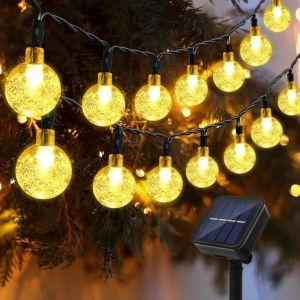 Guirlande Lumineuse Solaire 12M 100 LED, Cristal Guirlande Solaire Exterieur Int&eacute;rieure 8 Modes, IP65 Etanche Lampion Solaire Exterieur, Boule