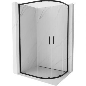 Mexen - Exo cabine de douche demi-circulaire asym&eacute;trique coulissante 120 x 90 cm, transparente, noire - 8132-120-090-70-00