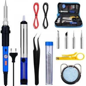 Fer &agrave; Souder Set 60W Kit de Soudage &Eacute;lectrique Interrupteur On/Off, Fer &agrave; Souder Temp&eacute;rature R&eacute;glable 220480℃ 4 Pointe Soudage Pompe &agrave; Dessouder