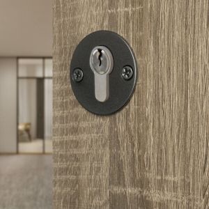 Ouvre&D&eacute;co - 2 rosaces de poign&eacute;e de porte rondes Siena trou de cylindre, Acier aspect fer patin&eacute;