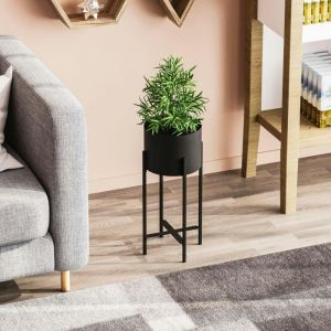 Cache-pot sur pied en métal noir – style moderne