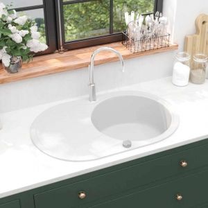 Évier de cuisine-Vasque de cuisine Granit Seul lavabo Ovale Blanc 818276