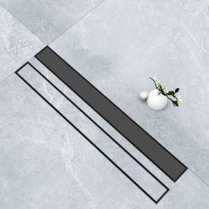 AICA Caniveau de Douche Modèle 2 en 1 Italienne Acier Inoxydable Siphon de Sol Douche, noir，hauteur réglable avec Filtres anti-odeurs，Longueur 80cm