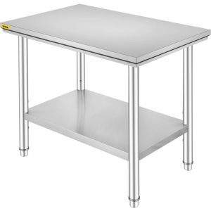 VEVOR Table de Travail Cuisine Inox 60X90X80 cm Plan de Travail Cuisine en 2 Etage Table de Travail en Acier Inoxydable pour Preparation de Cuisine