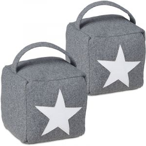 Cale porte avec poignée, lot de 2, design étoile, bloqueur de porte, tissu et sable, butoir de porte, 20x15x15 cm, gris