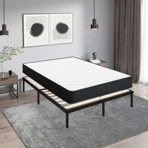 Lit ensemble sommier et matelas 160x200 cm - Matelas 160x200x20cm à Ressorts avec Mousse - Sommier 160x200cm avec Pieds (Deux colis)