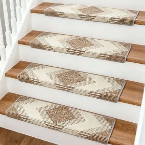 Lot de 15 tapis d'escalier &agrave; nez de marche arrondi, antid&eacute;rapants, auto-adh&eacute;sifs, 76 &times; 24 cm, pour escaliers en bois, kaki et beige