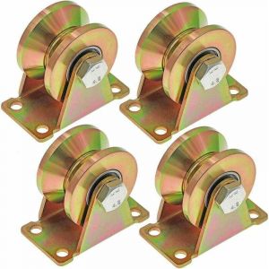 4 Pcs Roue gorge V, roues pour portail coulissant 50mm, roues en acier avec rainure en V, pour portail coulissant, porte d'usine, porte d'all&eacute;e,