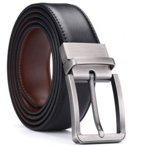 Ceinture en cuir pour homme, ceinture business &agrave; boucle ardillon double face, ceinture de loisirs en cuir de vachette