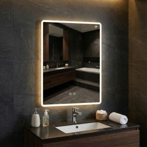 Wilitto - Miroir de salle de bain - 60&times;80 cm - &Eacute;clairage et luminosit&eacute; r&eacute;glables - Verre tremp&eacute; incassable - Deux haut-parleurs Bluetooth - Fonction