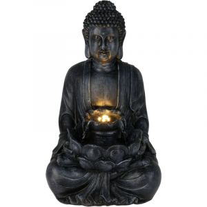 Wellhome - Fontaine Bouddha avec lumières led 28,5x24,5x48 cm en noir