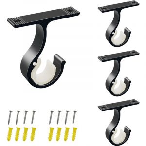 4 Pi&egrave;ces Support Tringle Rideaux Plafond, &oslash;25-28mm Supports Rideau Plafond avec Vis Noir Support de Tringle &agrave; Rideau Robuste Alliage D'aluminium