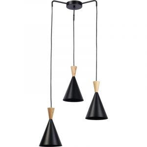 Barcelona Led - Suspension triple abat-jour en métal et bois 'Lima' - Noir