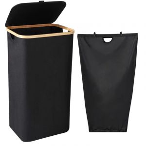 (Noir) Panier a Linge, 100L Corbeille a Linge avec Couvercle e Poign&eacute;es - Bac a Linge Sale avec Sac Linge Sale Amovible - Laundry Basket Pliable de