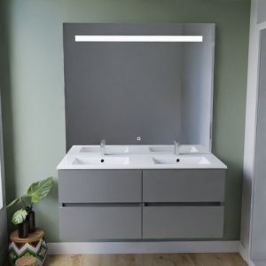 Cuisibane - Meuble double vasque inox 120 cm rosinox + miroir Elégance ht105- Gris- Plan vasque en Céramique
