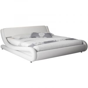 Mb Moebel - Lit Double pour Matelas Lit Adulte Couleur Blanc Mat&eacute;riaux bois et simili cuir Mod&egrave;le Alessia 180x200cm