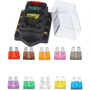 BH-4P 12V 24V 32V 4 Fa&ccedil;on Standard Porte-fusible &agrave; Lame Bo&icirc;te &agrave; Fusibles pour Bateau Camping Voiture et Autre V&eacute;hicule, avec Fusible 10 Lames