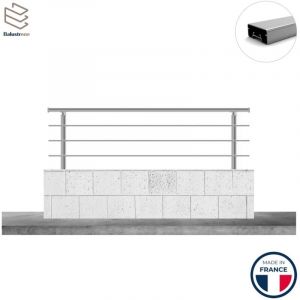 Balustrone France - Garde-corps aluminium sur muret, 1m pose latérale à visser en applique, intérieur et extérieur, pristina 3 lisses, en kit