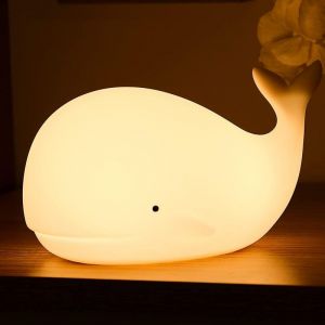 BEBUSINGOTO Lampe de nuit pour bébé baleine mignonne, lampe pour enfants, lumière de baleine à 7 couleurs changeantes, veilleuse à batterie