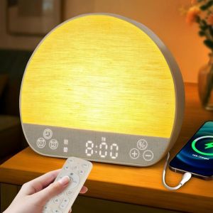 R&eacute;veil Lumineux Simulateur d'aube, R&eacute;veil Luminoth&eacute;rapie Lampe de Chevet, Lampes de Reveil avec 37 Sons pour Dormir, 2 Reveils 20 Niveaux de