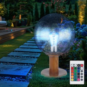Globo Lighting - Lampe de jardin lampadaire lampe d'extérieur lampe de sol, aluminium aspect bois boule de verre, aspect bulle, télécommande