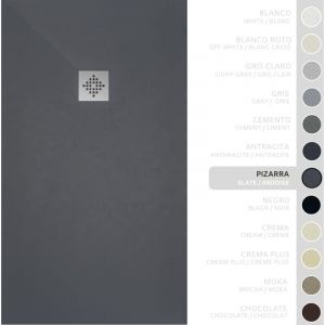 SOULBATH Receveur de Douche -R&eacute;sine -Gel Coat -Texture Lisse/Pierre -Antid&eacute;rapant -Couleur Ardoise - 60X60- Extra plat 3cm. Bonde de Vidage incluse