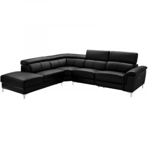 Vente-unique - Canap&eacute; d'angle relax &eacute;lectrique en cuir sitia - Noir - Angle gauche