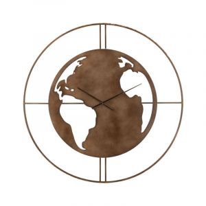 Horloge Murale "Carte du Monde" 90cm Marron