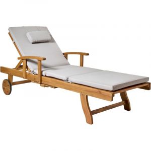 Beliani - Chaise Longue de Jardin en Bois d'Acacia Inclinable avec Roulettes et Coussin Transat Gris Clair Java Premium