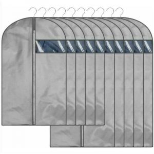 ZVD - Lot de 10 Housse &agrave; V&ecirc;tements Anti-Poussi&egrave;re Housse de Protection avec Zip pour Veste Manteau Gris