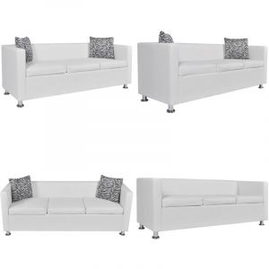Vidaxl - Canapé à 3 places cuir artificiel blanc - Canapé Trois Places - Canapé Blanc - Canapé Similicuir - Canapé Moderne - Canapé Design - Home &