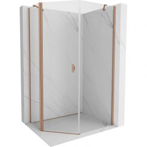 Mist cabine de douche pentagonale asym&eacute;trique &agrave; charni&egrave;re 80 x 100 cm, transparent, cuivre bross&eacute; - 8A8-080-100-65-00 - Mexen