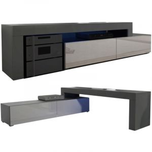 Dusine - meuble tv flex 148 - 280 cm led noir mat gris laque modulable / extensible / angle