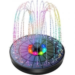 LED Fontaine Solaire Ext&eacute;rieure Flottante 3W Pompe Bassin Solaire avec Batterie, Lumi&egrave;res Color&eacute;es LED et 7 Buses, pour Exterieur Ja--TRIMEC