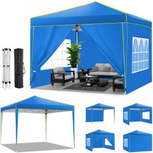 Barnum pliant 3 x 3 m, Tente pliable avec 4 parois, Imperméable Réglable Anti-UV Tonnelle avec Sac, Bleu