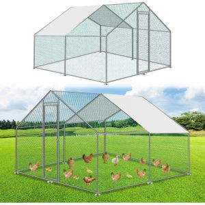 SWANEW Poulailler XXL Enclos d'extérieur avec serrure de sécurité et chiffon de peinture en polyéthylène imperméable 3 x 3 x 2 m