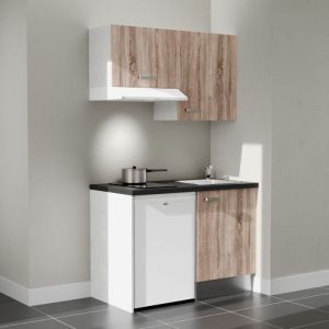 Cuisibane - Kitchenette K01L-PT - 120 cm - plan stratifié, évier inox, - Façade Bois - Plan Noir texturé - Evier Inox - Crédences Non +