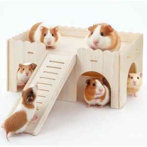 Grande Cabane Cochon d'Inde avec Rampe, avec 4 Entr&eacute;es, Accessoires de Jouets pour Cochons d'Inde, pour Lapin Cochon d'Inde Chinchilla 38 x 25 x 18cm