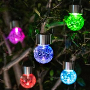Crea - Lustre solaire en boule de verre 8 pièces lampe d'extérieur à led en rotin lampe d'ambiance suspendue en boule de jardin