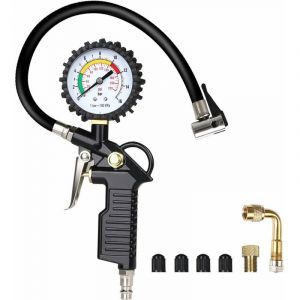 Dpzo - Manometre Pression Pneu, Numérique Manomètre Pneu, Pistolet de Gonflage Manomètre Avec 4 Bouchons de Valve//un Adaptateur de Buse à Air