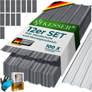 KESSER® 12 x tôle profilée trapézoïdale 129cm x 45cm = 7 m² -tôle de toit pour abri de jardin plaques de toit acier galvanisé 0 25mm y compris gants