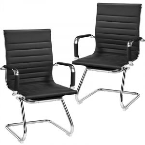 Lot de 2 Chaises Visiteur en Similicuir Moderne Chaises de Réception avec Accoudoir Recouverts Chaise d'accueil à Dossier Moyen pour Salle d'attente