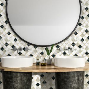 Sticker Mural Carrelage adh&eacute;sif Cuisine Salle de Bain - 9 stickers carrelages effet marbr&eacute; blanc beige et noir - 9stickers10x10cm