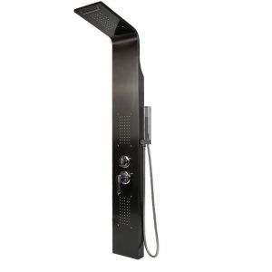 Aqrau Colonne de Douche Hydromassante, Panneau de Douche en Acier Inoxydable 304, Panneau Colonne de douche avec Mitigeur et Buses Massants Noir