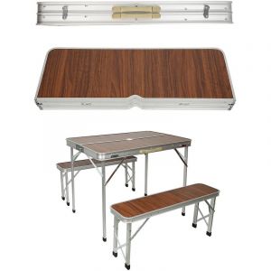 Alu Table de Camping Pliante avec chaises, 2x banc 1x table, Table Valise Pique-Nique Camping, Jardin terrasse Banc pour fête, pour l'intérieur,