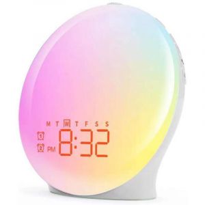 R&eacute;veil Lumi&egrave;re Bluetooth,Radio Eveil Matin Lumineux Lampe de Chevet 20 Niveaux de Luminosit&eacute; Simulateur d'Aube et Cr&eacute;puscule 2 R&eacute;veils 22 Sons