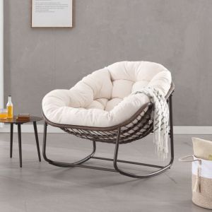 Dans Les Nuages - Fauteuil &agrave; bascule, en polyrotin, avec cadre de forme d'oeuf en m&eacute;tal, dossier en capitonn&eacute;, accoudoirs, style scandinave, Rocking