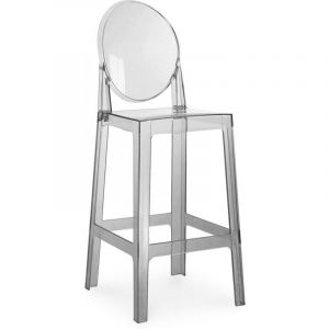 Privatefloor - Tabouret de bar avec dossier - Design transparent - 65cm - Victoria Queen Gris transparent